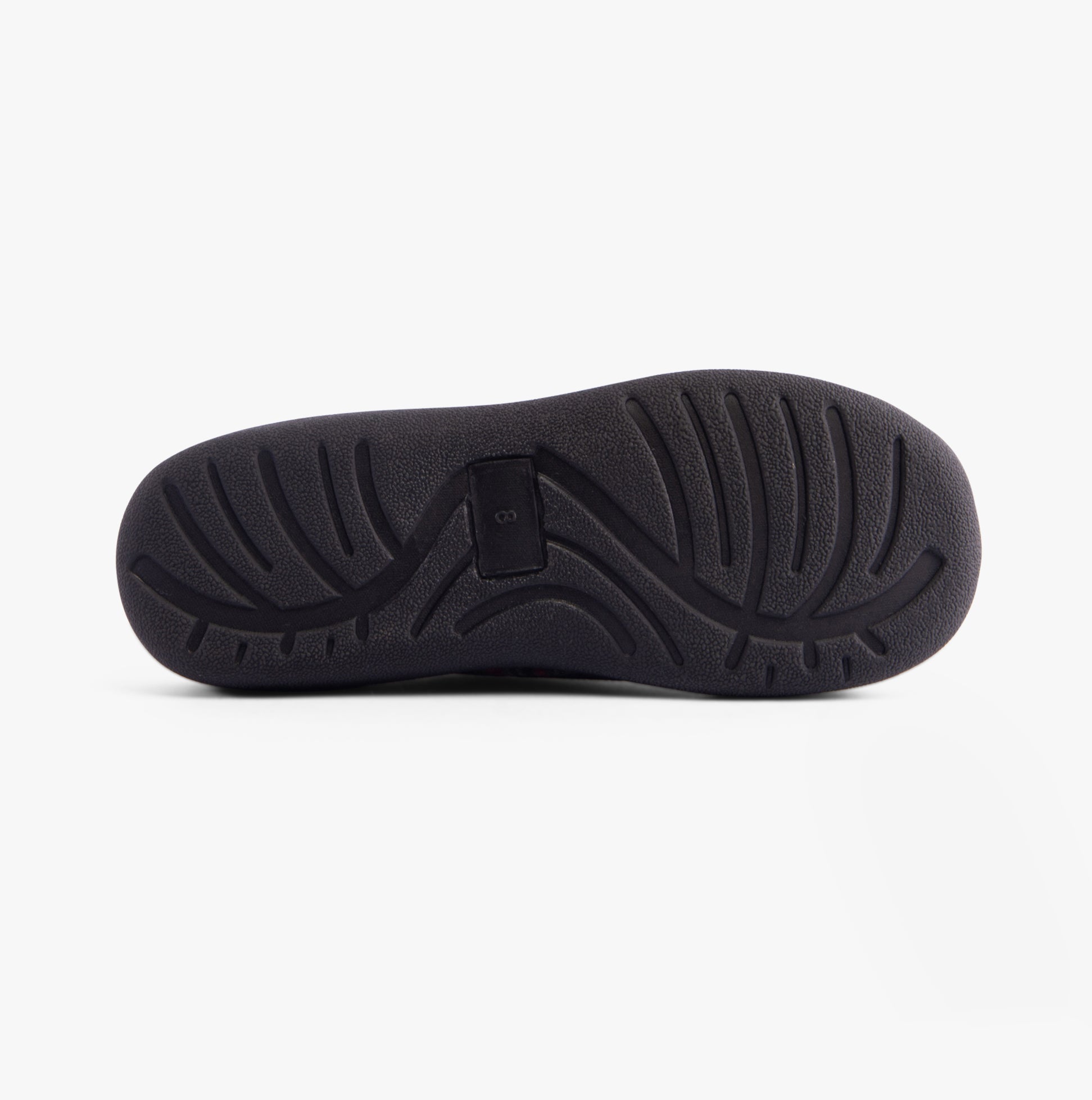 Jo & Joe FALKIRK Mens Slippers Red sole view showcasing the textured rubber bottom for traction and durability.