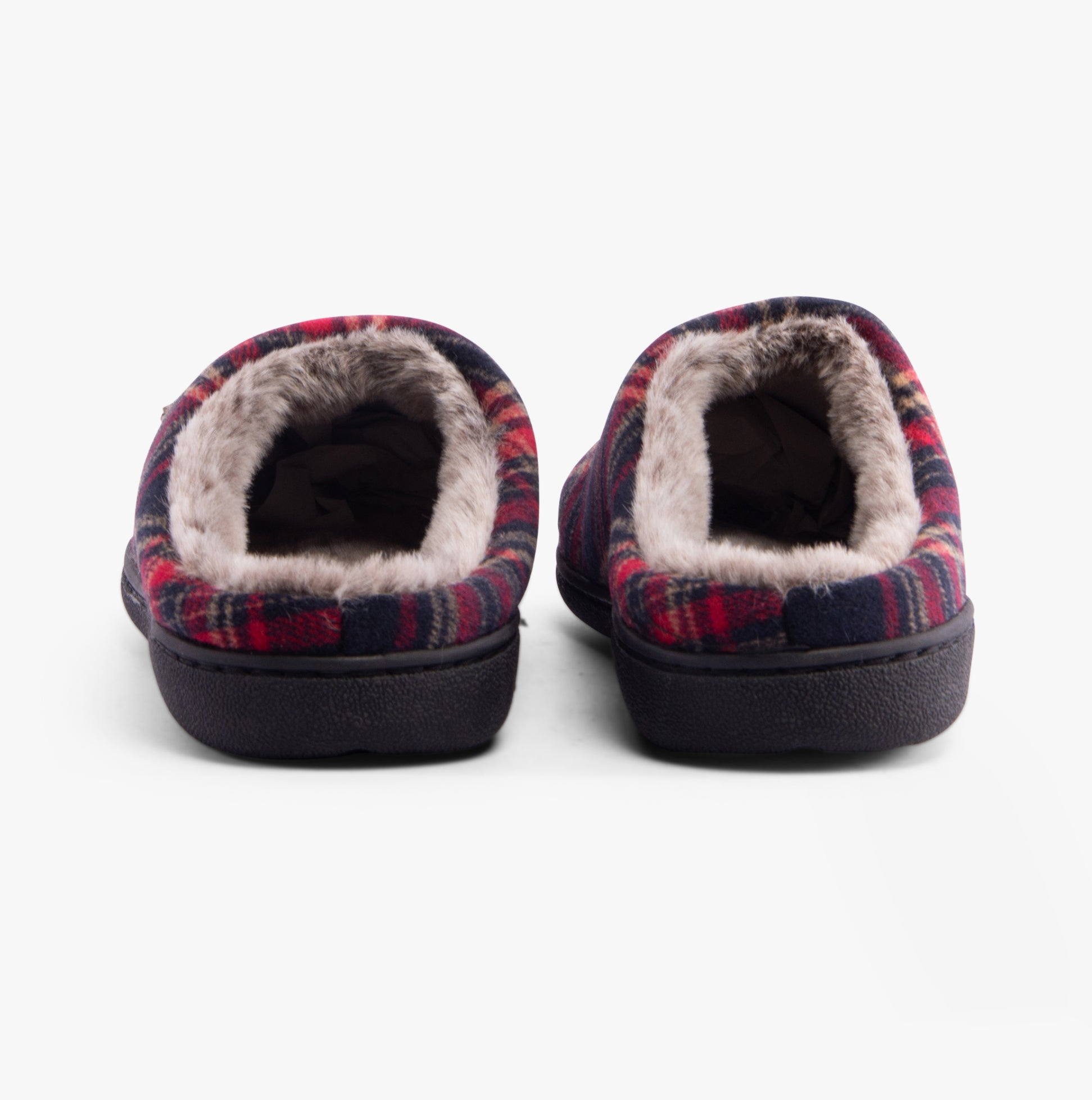 Jo & Joe FALKIRK Mens Slippers Red back view showing warm lining and slip-on style.