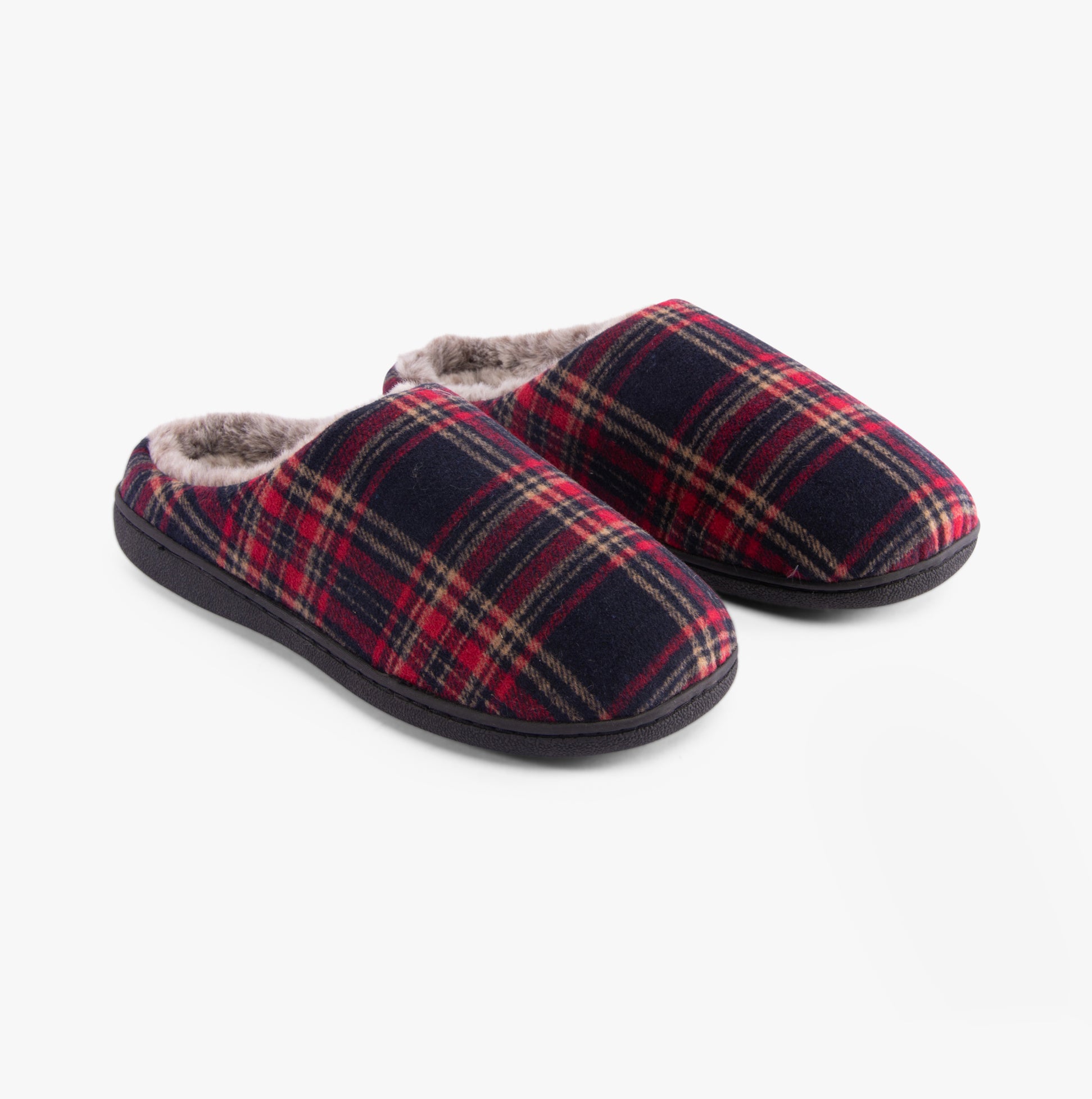 Jo & Joe FALKIRK Mens Slippers Red side view showcasing comfortable slip-on mule style with warm lining.
