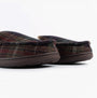 Jo & Joe GLENDALE Mens Moccasin Slippers Brown side view showcasing the textured textile upper and rubber sole.
