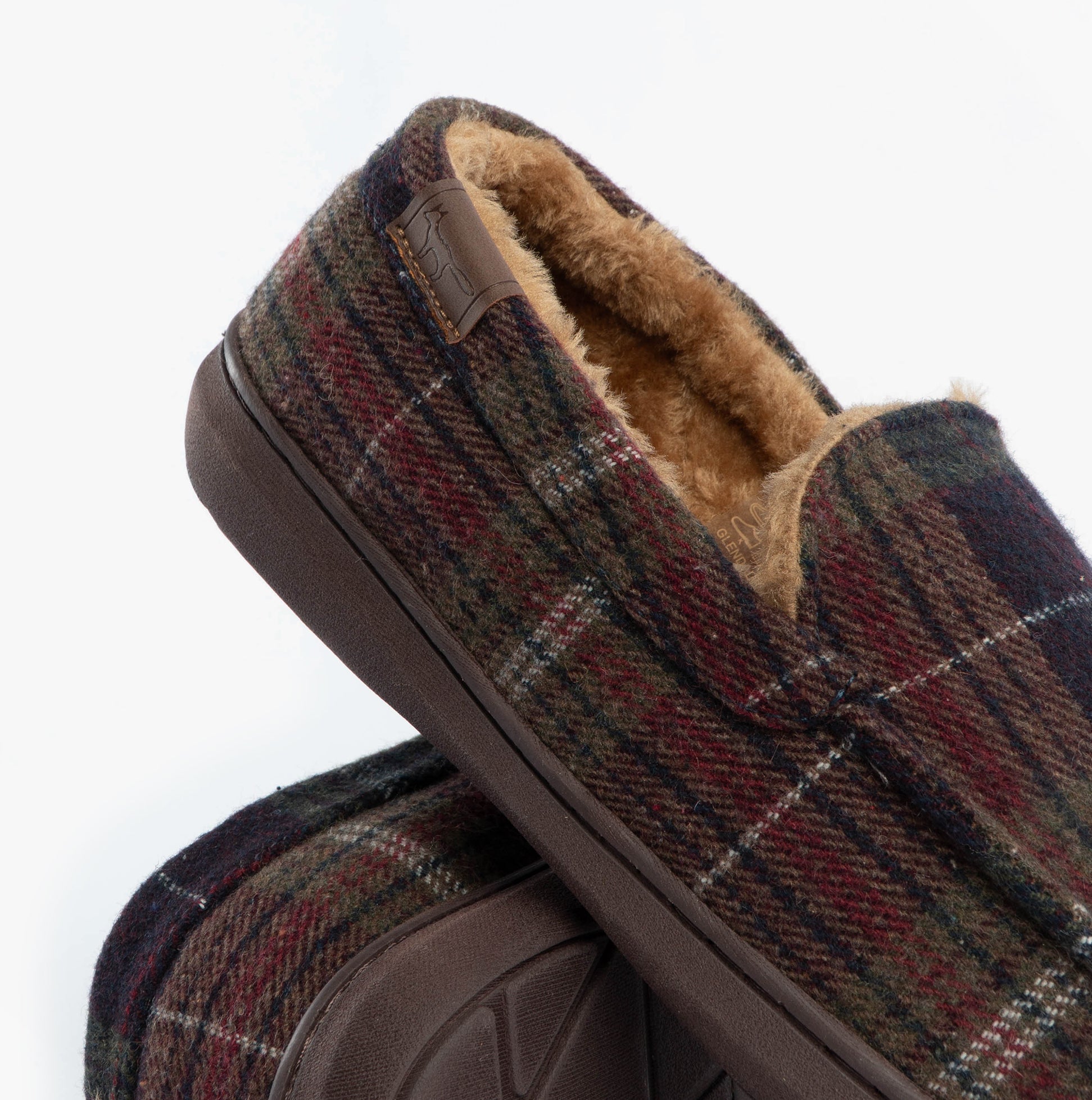 Jo & Joe GLENDALE Mens Moccasin Slippers Brown side view showcasing soft textile upper and warm lining.