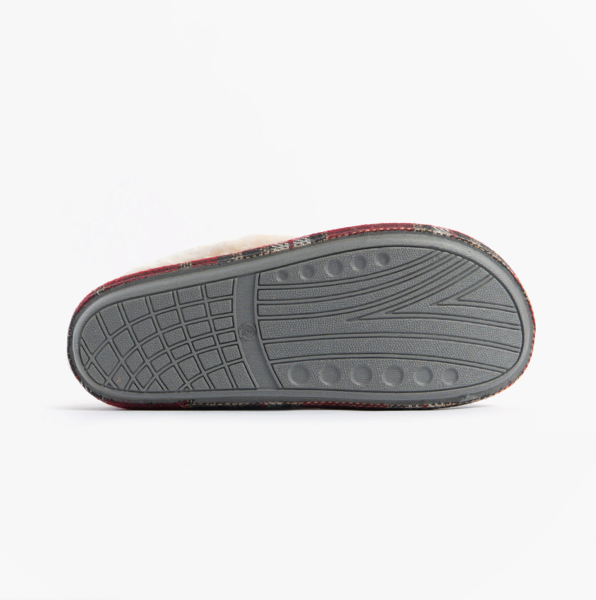 Jo & Joe GLENROYAL Womens Bootie Slippers Festive Red rubber sole view with textured tread design.