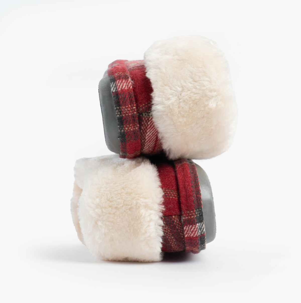 Jo & Joe GLENROYAL Womens Bootie Slippers Festive Red side view showing plush upper and rubber sole.