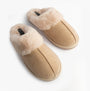 Jo & Joe GLIMMER Womens Mule Slippers Beige top view showcasing soft textile upper and cozy lining.