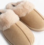 Jo & Joe GLIMMER Womens Mule Slippers Beige overhead view showing soft textile upper and warm lining.