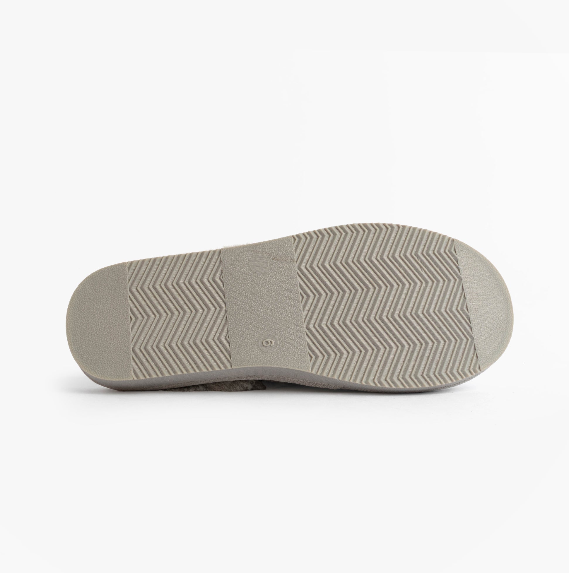 Jo & Joe GLIMMER Womens Mule Slippers Grey bottom view showing sole design and texture.