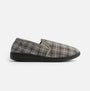 Jo & Joe GORDON Mens Full Slippers Checkered Grey side view showcasing soft fabric upper and cozy design.