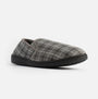 Jo & Joe GORDON Mens Full Slippers Checkered Grey side view showing fabric upper and memory foam detail.