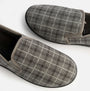 Jo & Joe GORDON Mens Full Slippers Checkered Grey top view showcasing fabric upper and round toe design.