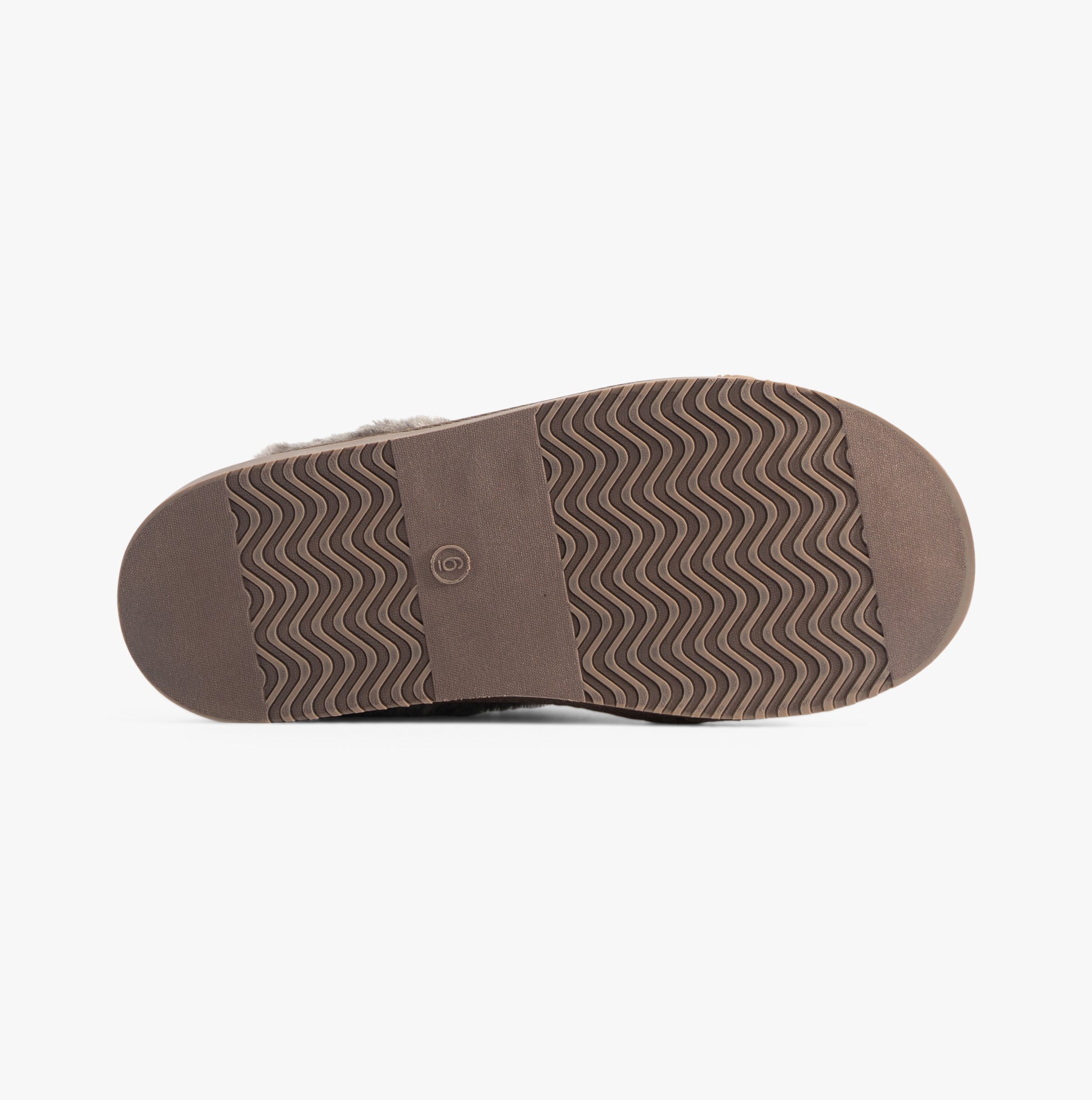 Jo & Joe GRETEL Womens Slippers Mink bottom view with rubber sole detail showcasing comfort and quality design.