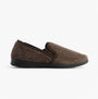 Jo & Joe HAIG Mens Slippers Brown side view of comfortable slip-on slippers made from textile with a rubber sole.