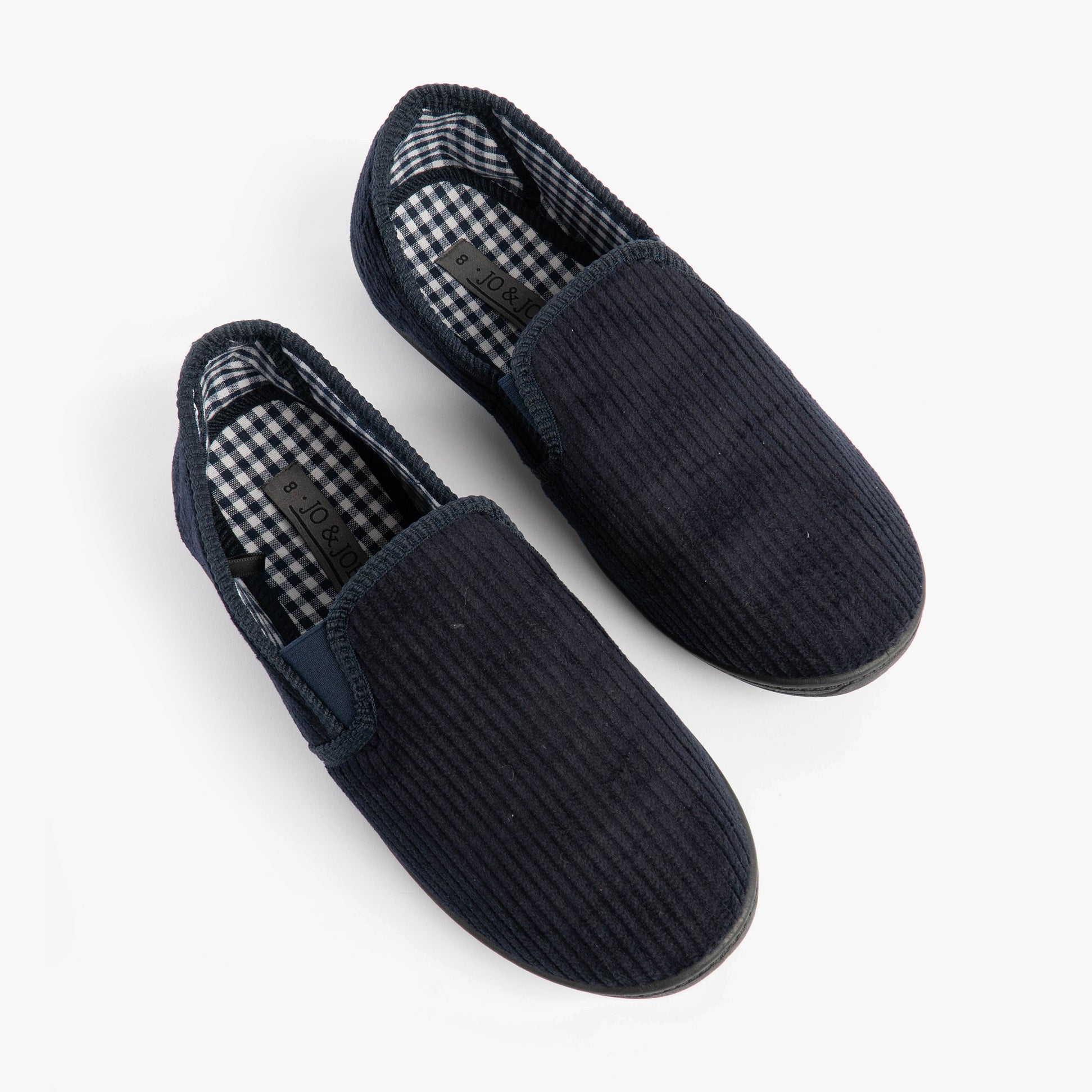 Jo & Joe HARRY Mens Full Slippers Navy top view showing the textured navy textile upper and slip-on design.