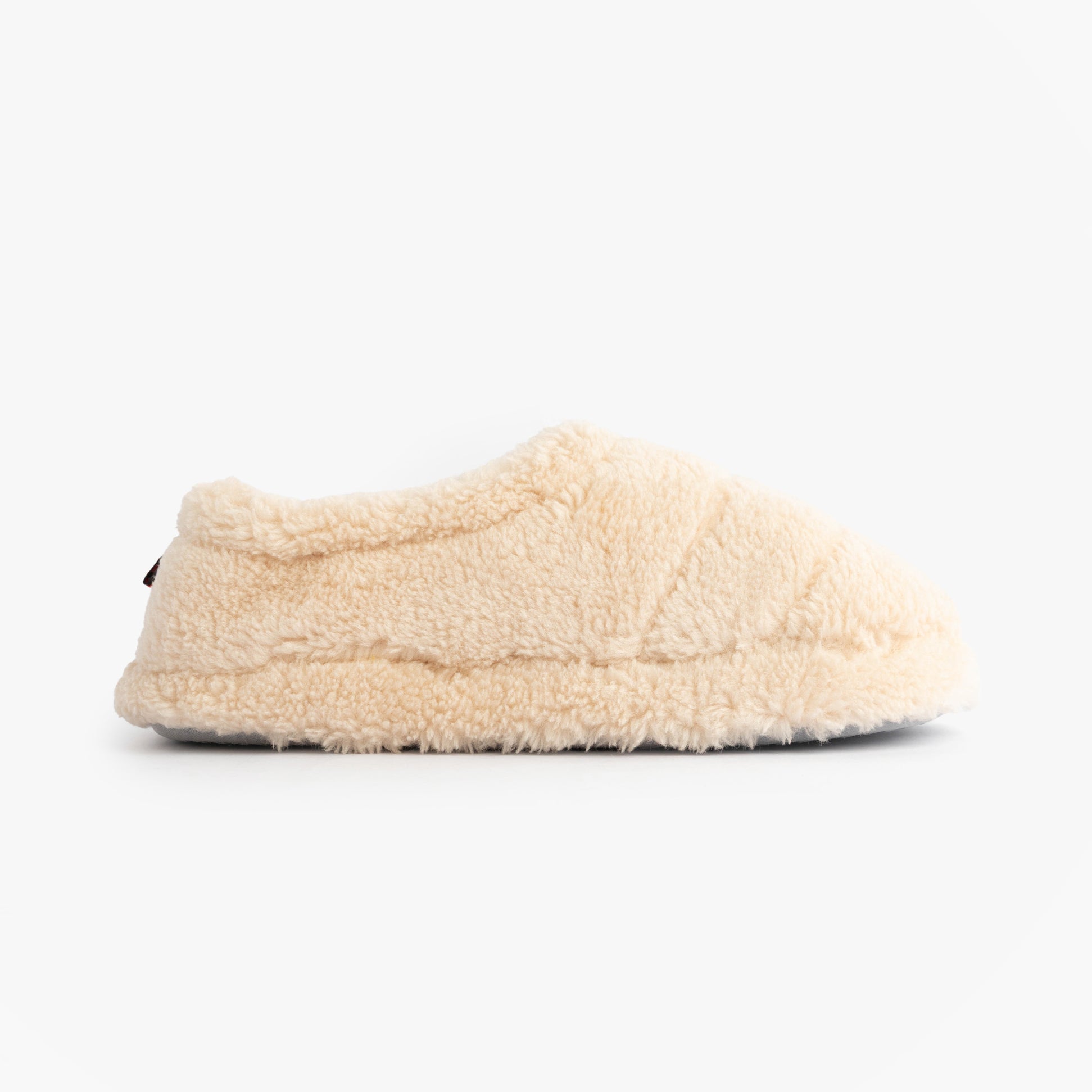 Jo & Joe HATTIE Womens Full Slippers Beige side view showing soft textile upper and round toe design.