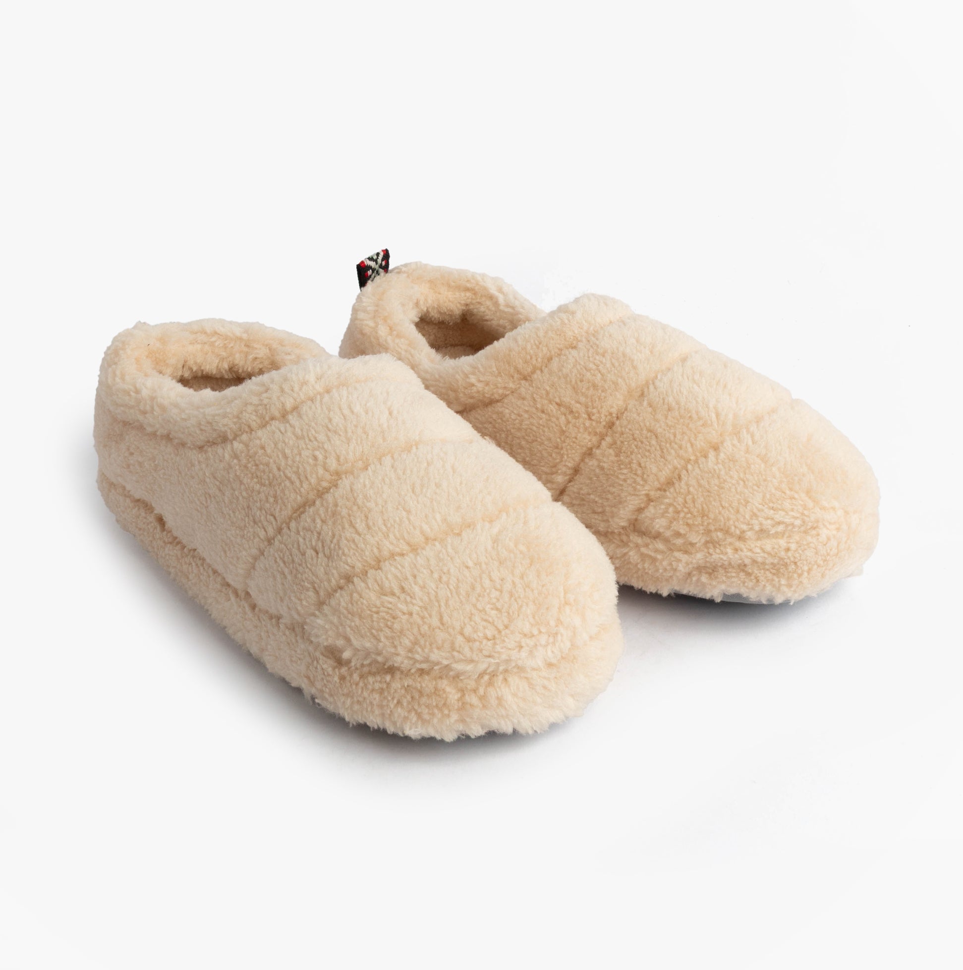 Jo & Joe HATTIE Womens Full Slippers Beige front view, cozy textile slippers with warm lining and round toe shape.