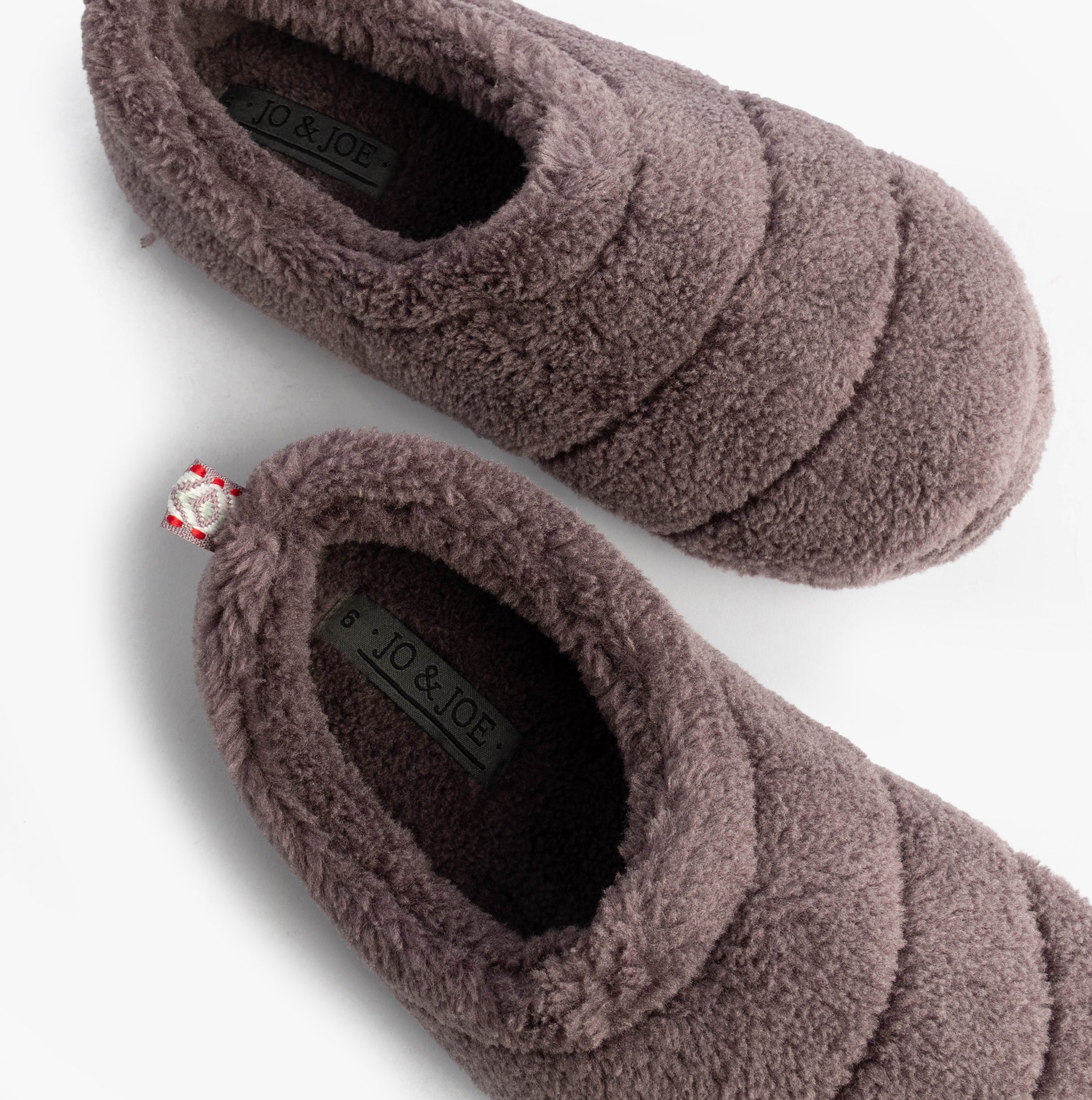 Jo & Joe HATTIE Womens Full Slippers Purple top view with soft textile upper and cozy round toe design.