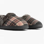 Jo & Joe HERITAGE Womens Full Slippers Pebble side view with plaid textile upper and warm lining.