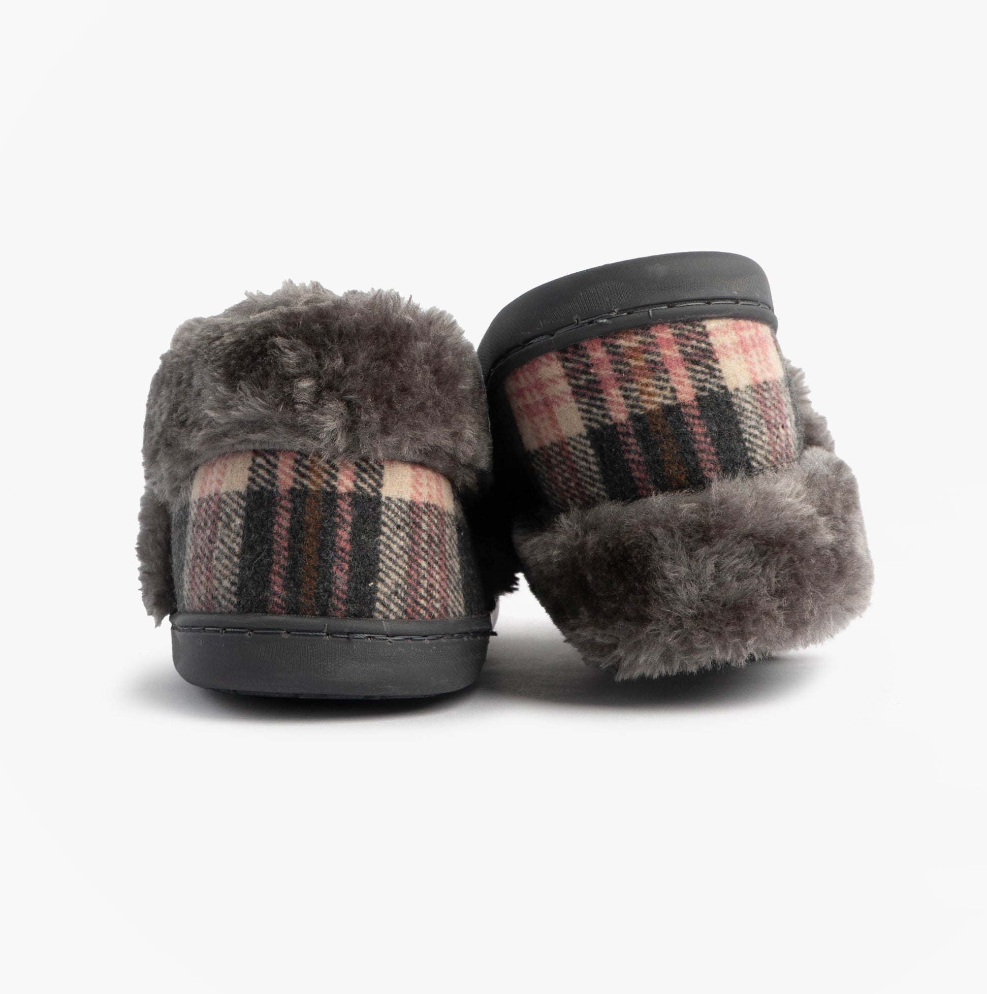 Jo & Joe HERITAGE Womens Full Slippers Pebble back view showcasing textile upper and rubber sole.