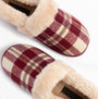 Jo & Joe HERITAGE Womens Full Slippers Cherry top view showing stylish red and beige plaid design with soft lining.