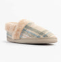 Jo & Joe HERITAGE Womens Full Slippers Oatmeal side view with plush lining and plaid design