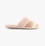 Jo & Joe ICELANDIC Womens Slippers Beige side view showing textile upper, faux fur lining, and round toe design.