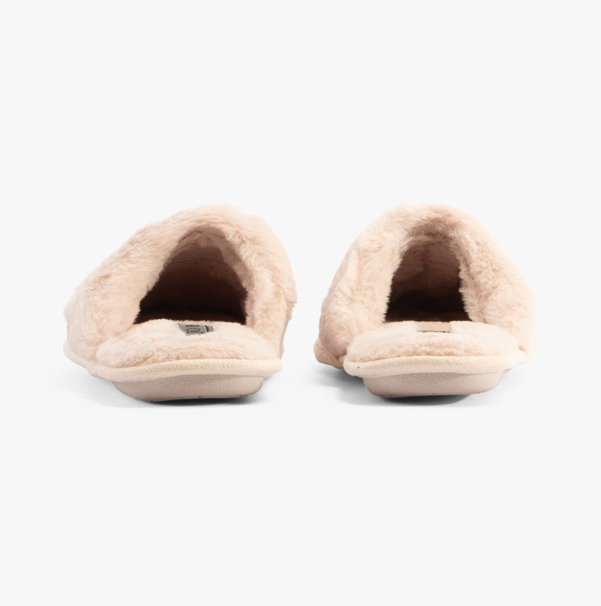 Jo & Joe ICELANDIC Womens Slippers Beige back view showing soft faux fur lining and slip-on design.