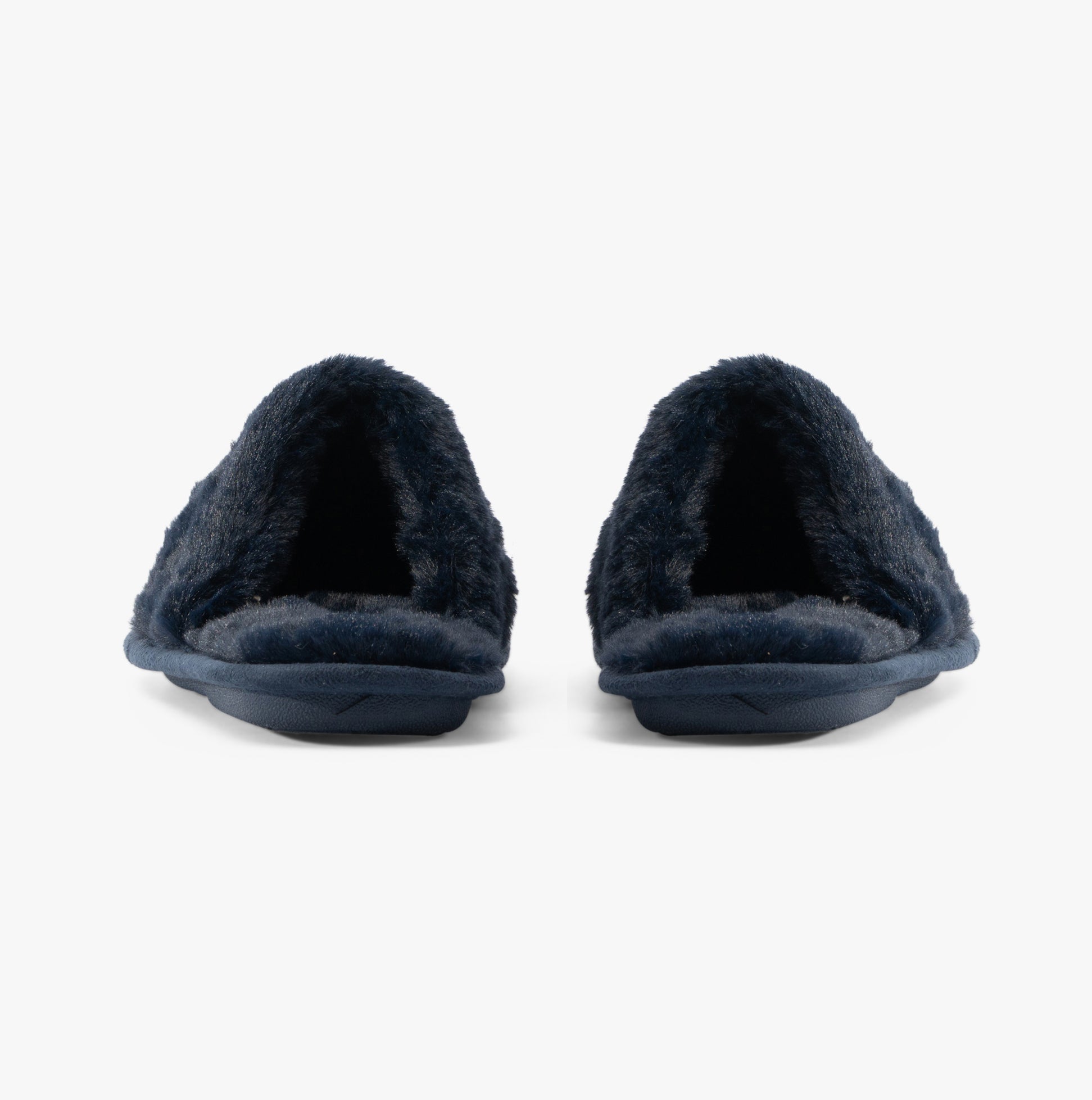 Jo & Joe ICELANDIC Womens Slippers Navy back view with faux fur lining and slip-on design.