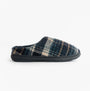 Jo & Joe INVERNESS Mens Mule Slippers Navy side view showing textile upper and round toe design.