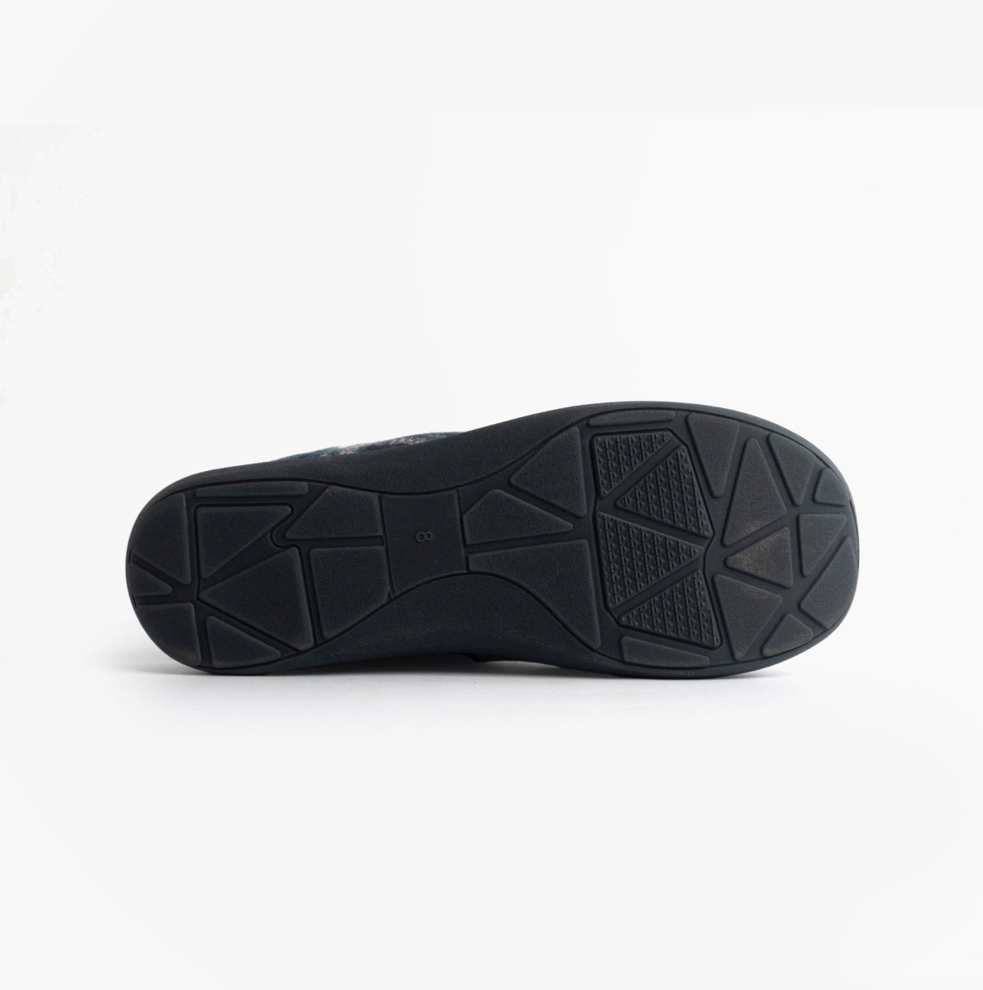 Jo & Joe INVERNESS Mens Mule Slippers Navy bottom view showcasing the textured synthetic sole.