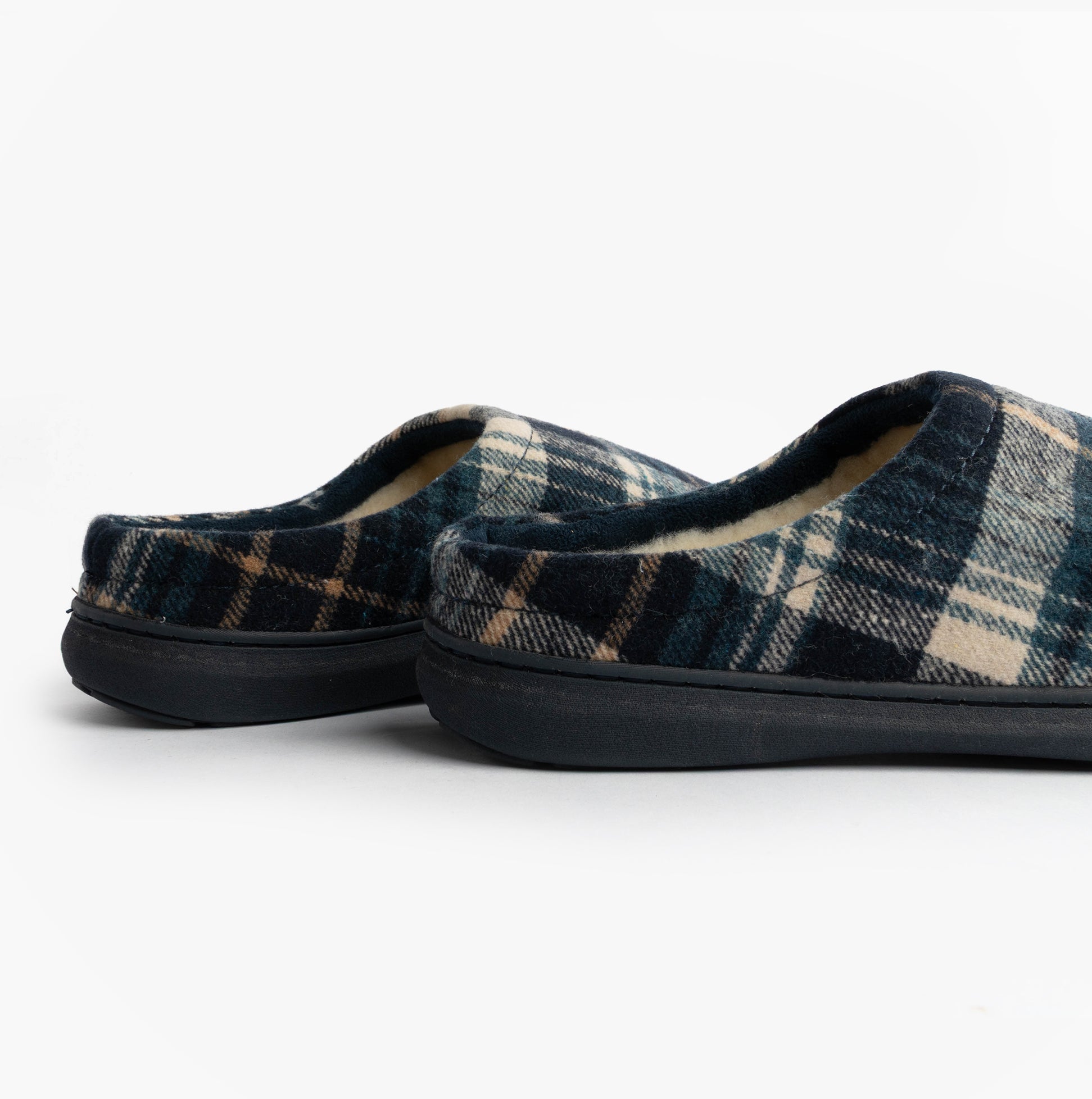 Jo & Joe INVERNESS Mens Mule Slippers Navy side view showing textile upper and slip-on design for comfort.