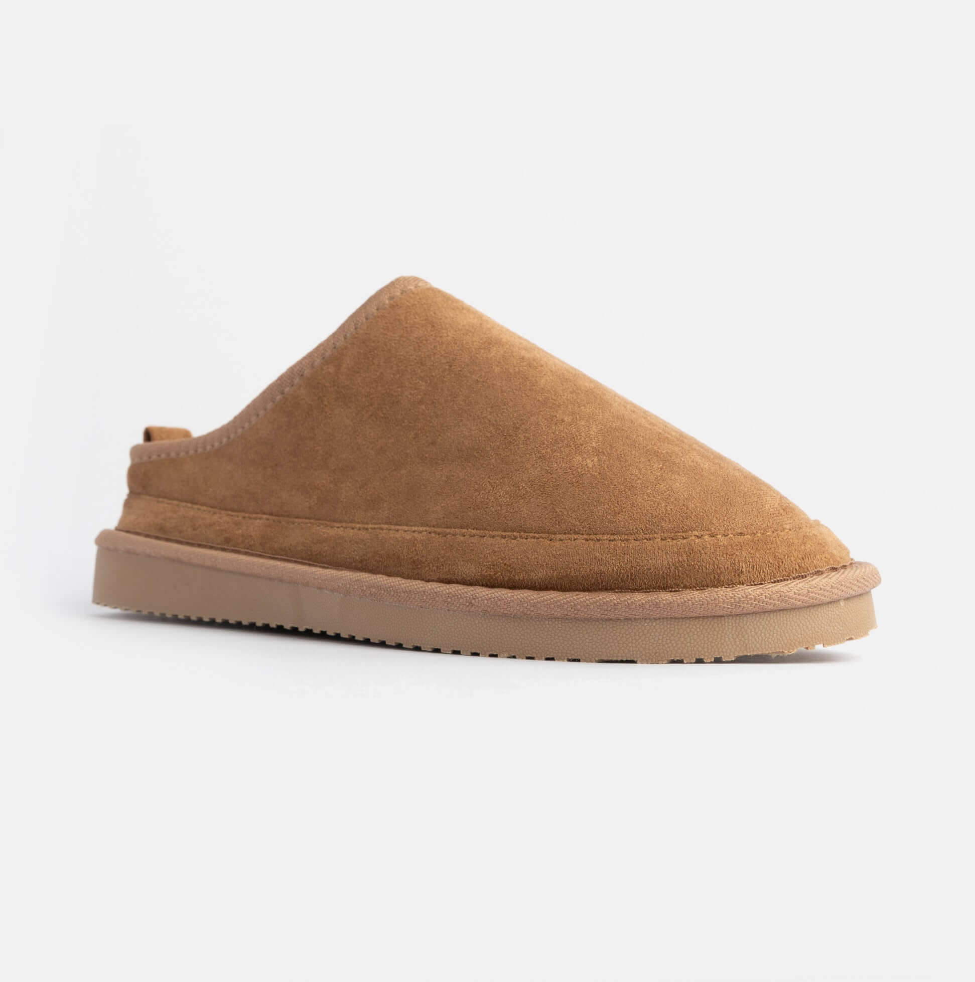 Jo & Joe KINROSS Mens Mule Slippers Chestnut side view highlighting the soft microfibre upper and slip-on design.