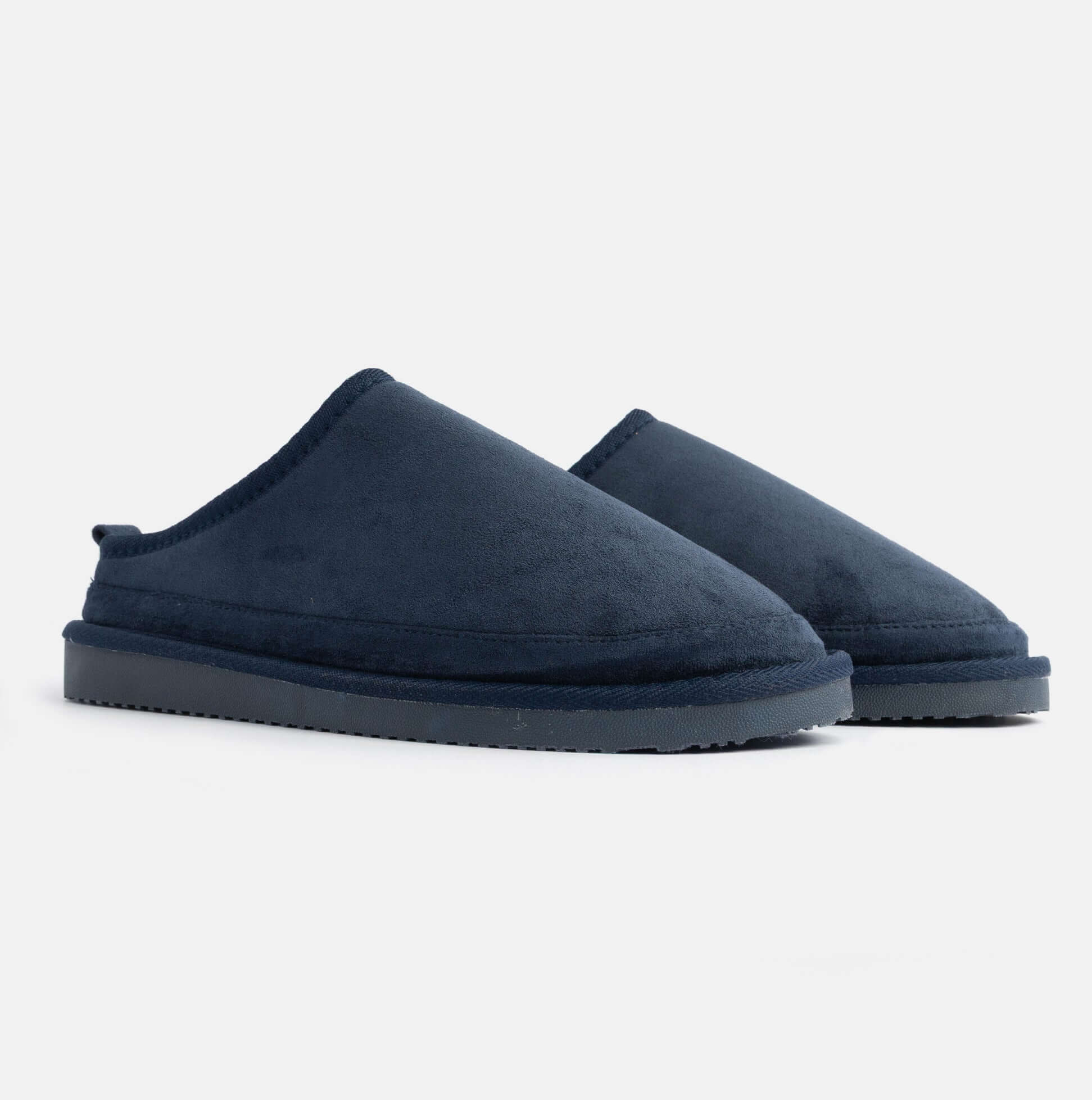 Jo & Joe KINROSS Mens Mule Slippers Navy side view, soft microfibre upper and EVA sole, perfect for comfort and warmth.