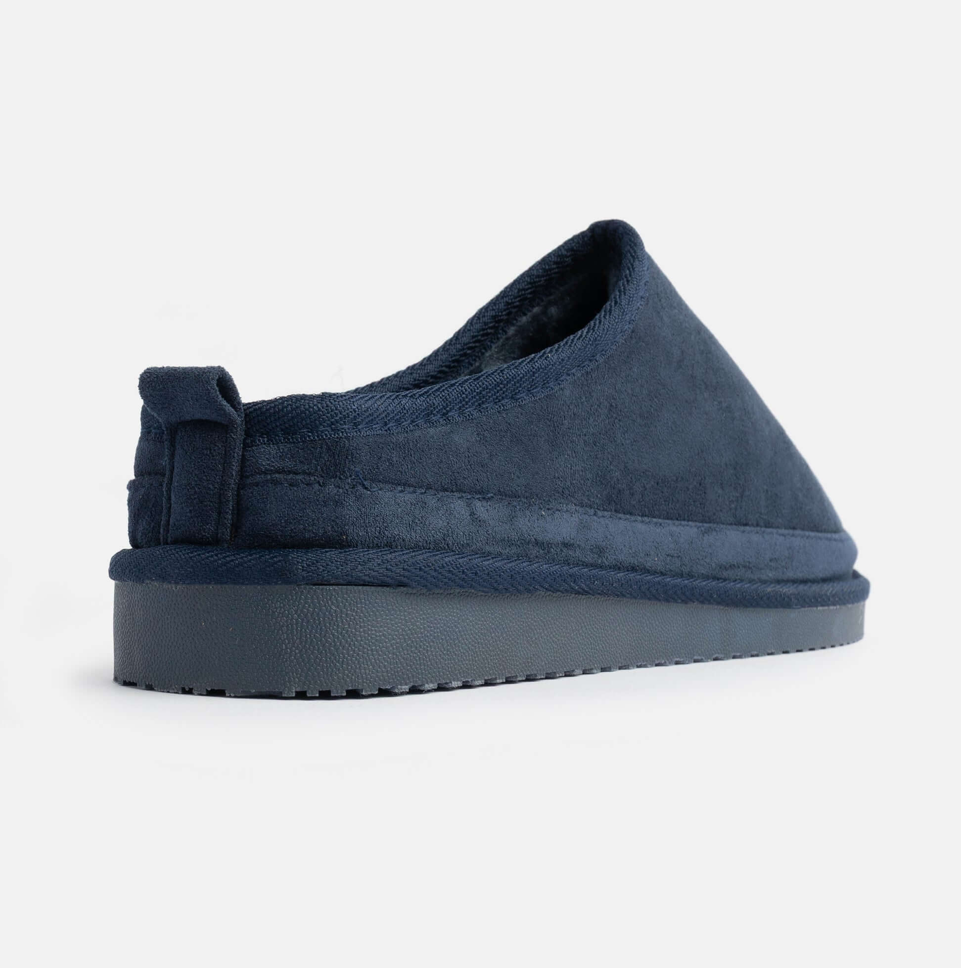 Jo & Joe KINROSS Mens Mule Slippers Navy side view showing soft microfiber upper and slip-on design.