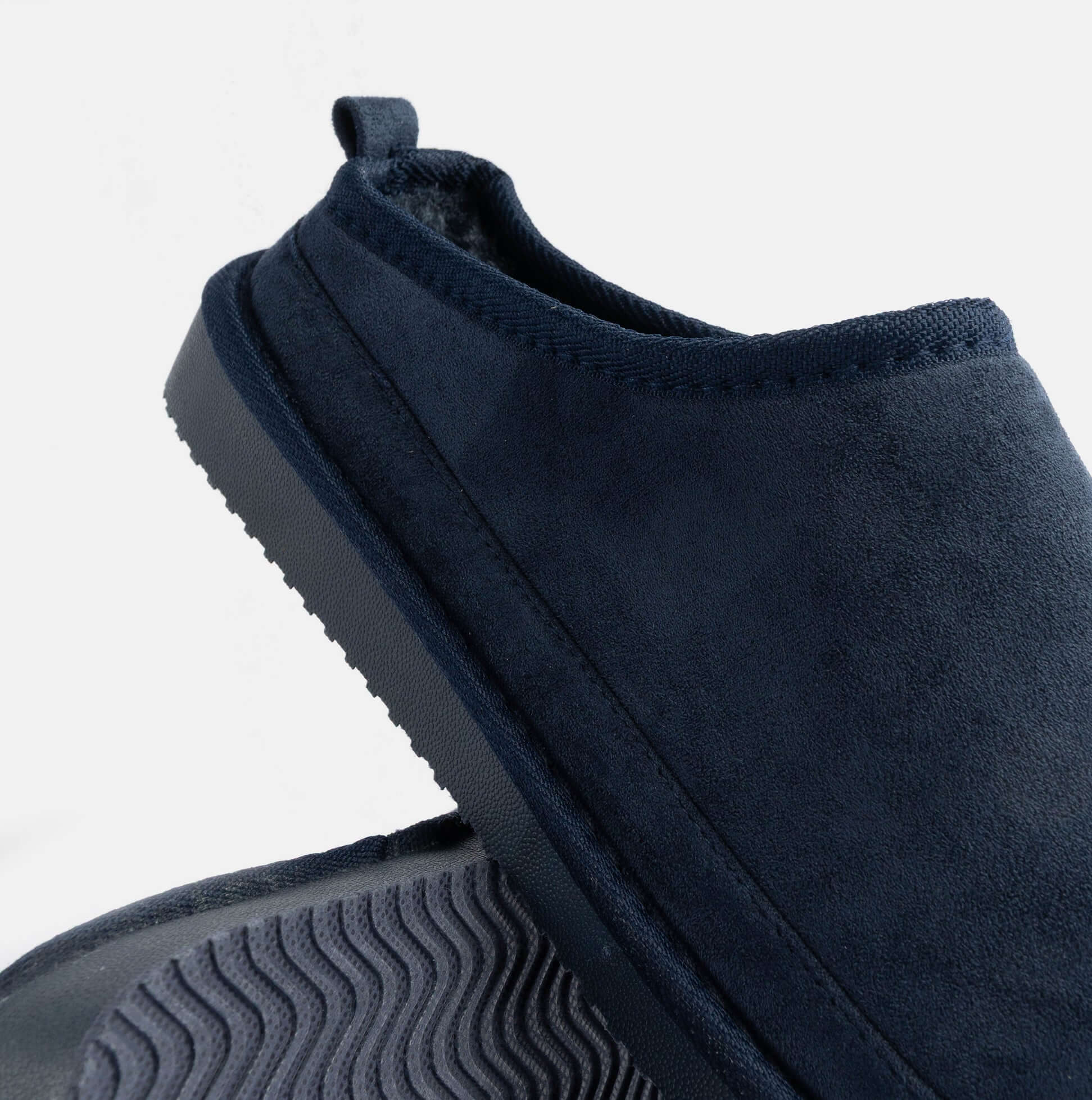 Jo & Joe KINROSS Mens Mule Slippers Navy side view showcasing soft microfibre upper and EVA sole