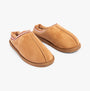 Jo & Joe KOALA Womens Slippers Chestnut side view of soft textile mules with faux fur lining.