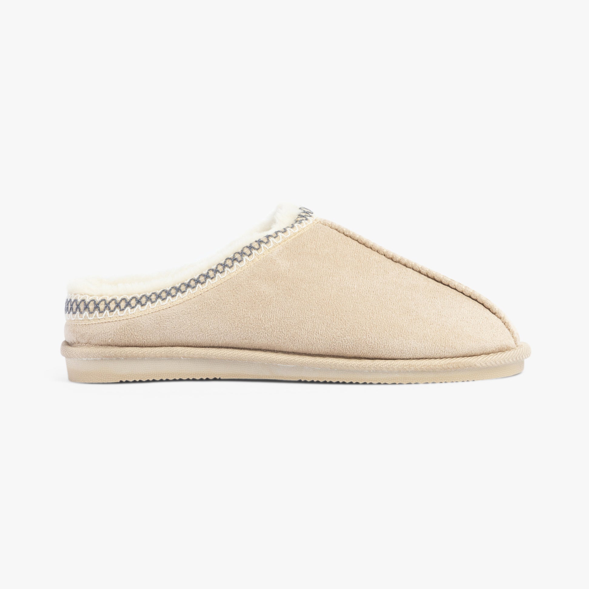 Jo & Joe KOALA Womens Slippers Beige side view showing textile upper and faux fur lining for comfort.