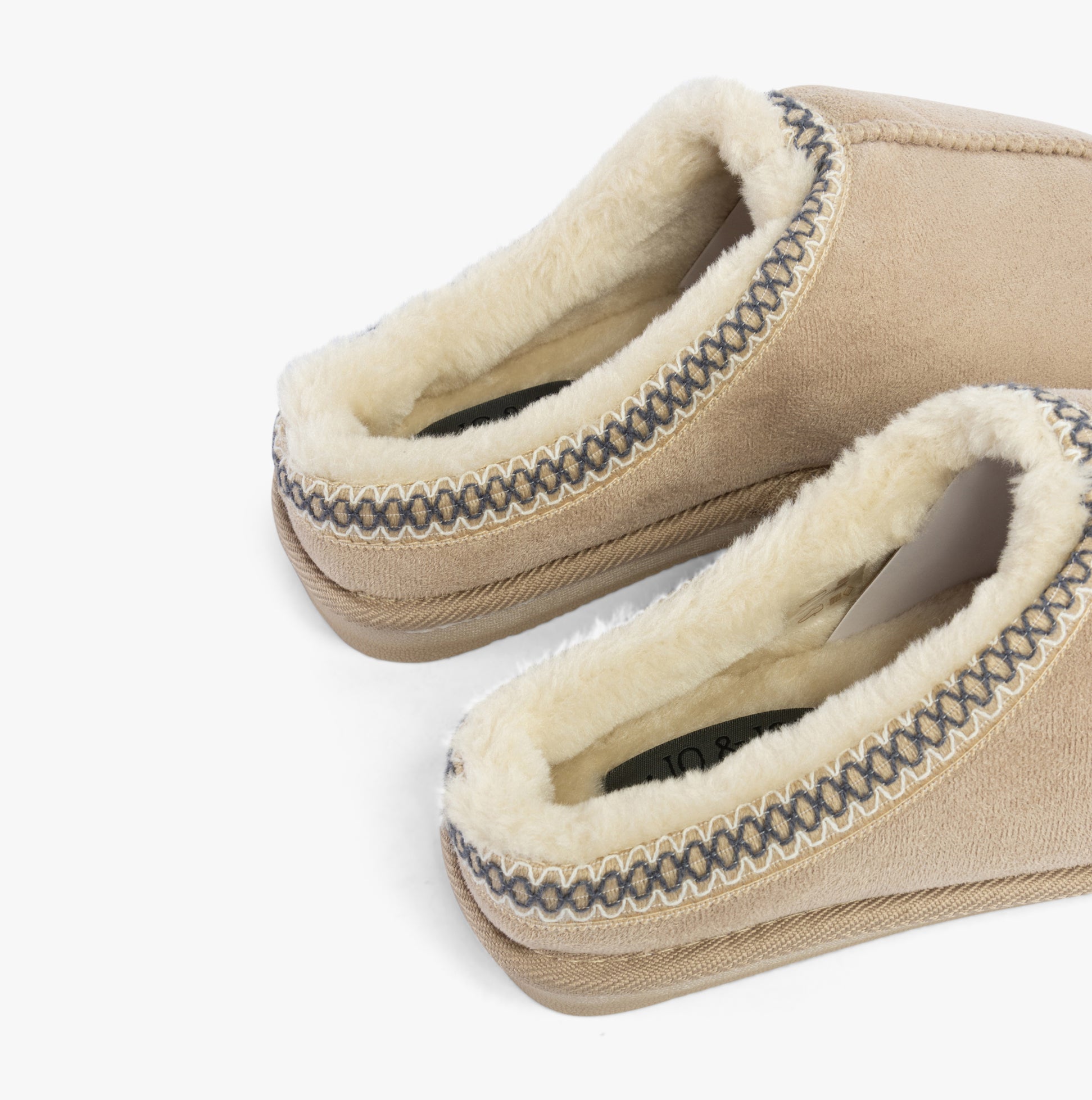 Jo & Joe KOALA Womens Slippers Beige side view showcasing faux fur lining and textile upper.