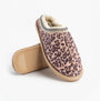 Jo & Joe KOALA Womens Mule Slippers Leopard side view showing leopard print textile upper and rubber sole.