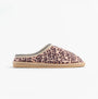 Jo & Joe KOALA Womens Mule Slippers Leopard side view showing leopard print upper and rubber sole.