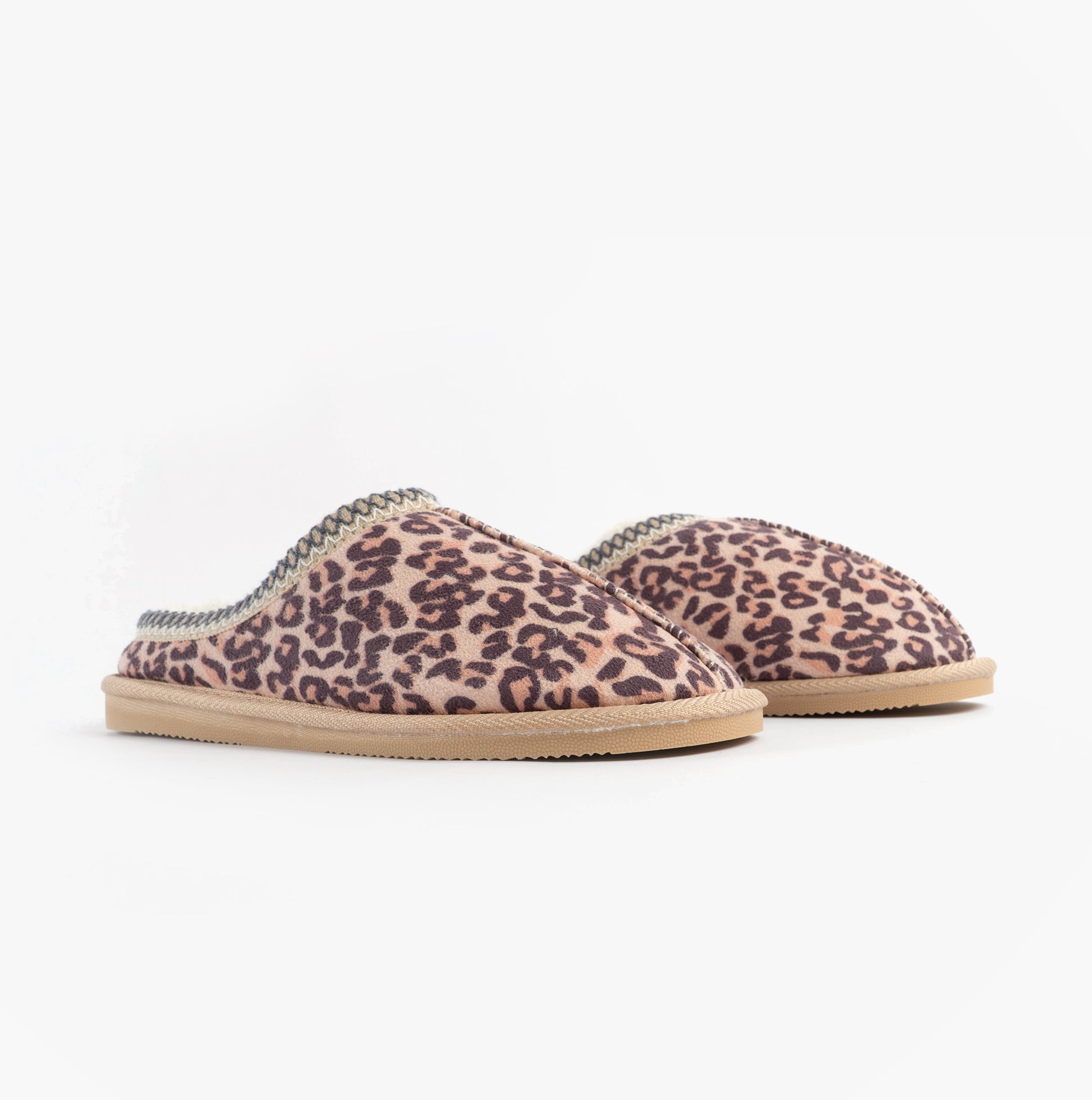 Jo & Joe KOALA Womens Mule Slippers Leopard side view showcasing the stylish leopard print design.