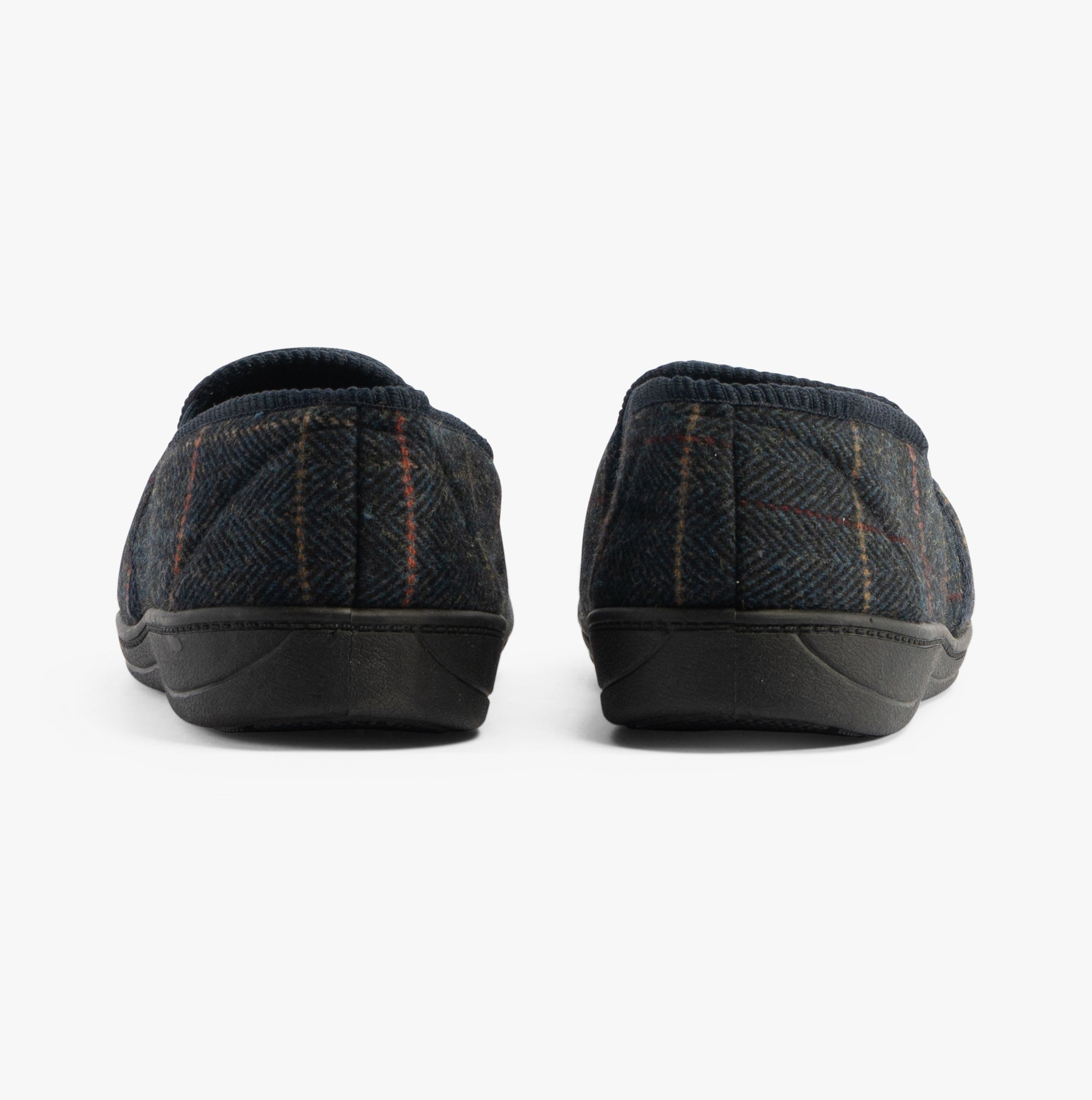 Jo & Joe LAWRENCE Mens Slippers Navy back view showcasing textile upper and rubber sole.
