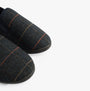 Jo & Joe LAWRENCE Mens Slippers Navy close-up view showing herringbone pattern and rounded toe design.