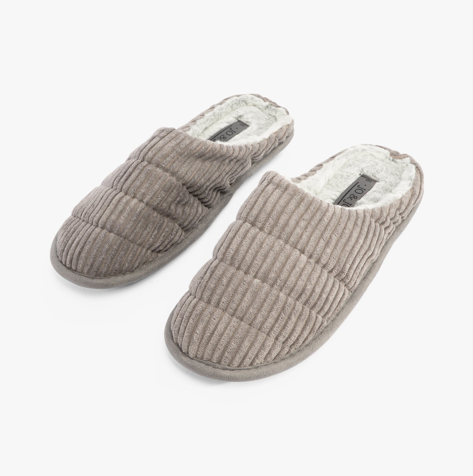 Jo & Joe LINEA Womens Slippers Grey, side view showing soft textile upper and faux fur lining.