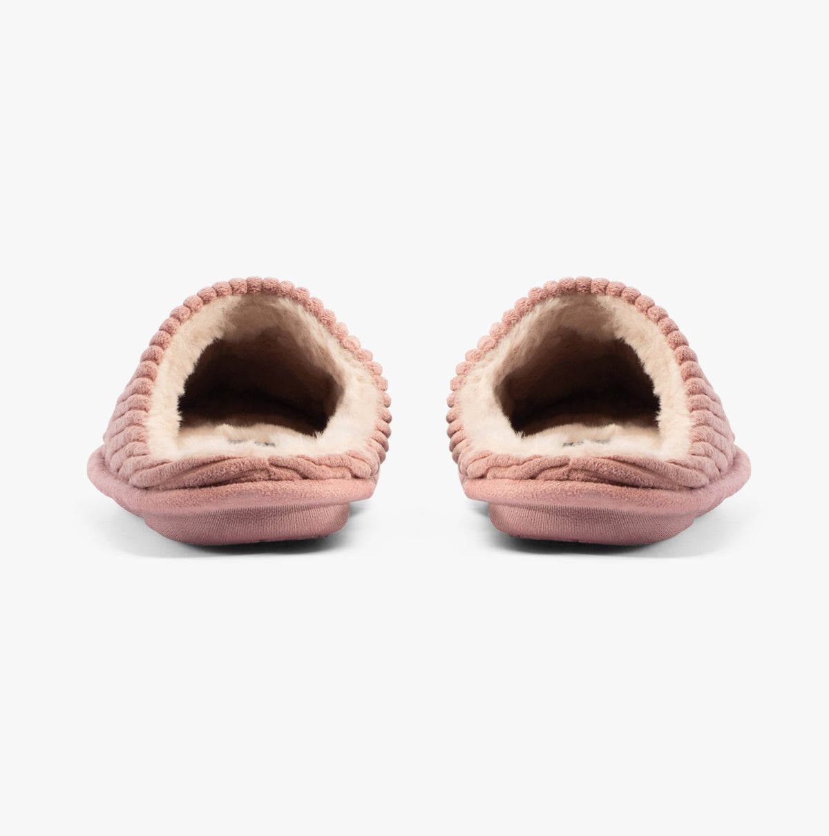 Jo & Joe LINEA Womens Slippers Pink rear view showcasing soft faux fur lining and comfortable slip-on design.