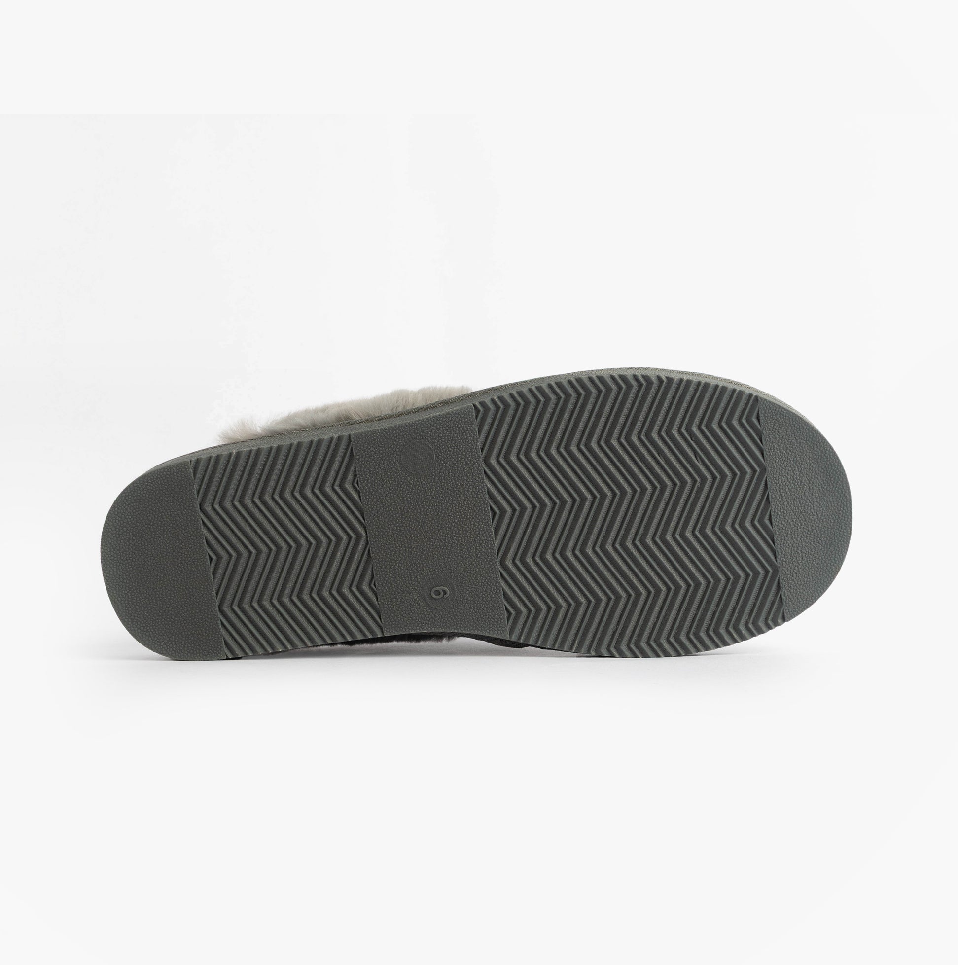 Jo & Joe LYLA Womens Mule Slippers Grey bottom view showing synthetic sole and herringbone pattern