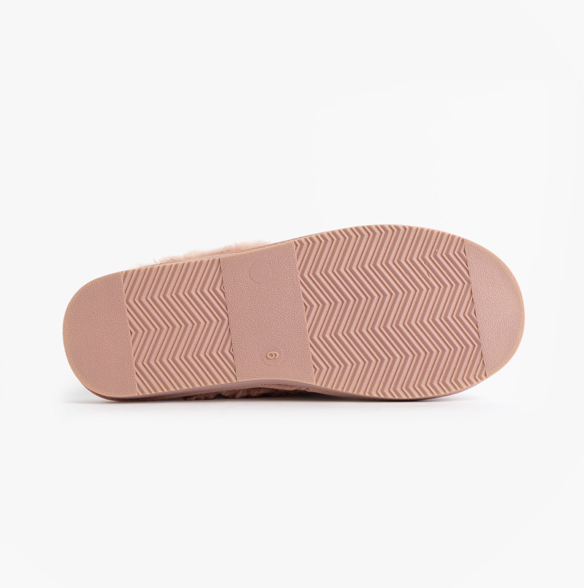 Jo & Joe LYLA Womens Mule Slippers Pink bottom view with synthetic sole and herringbone pattern.
