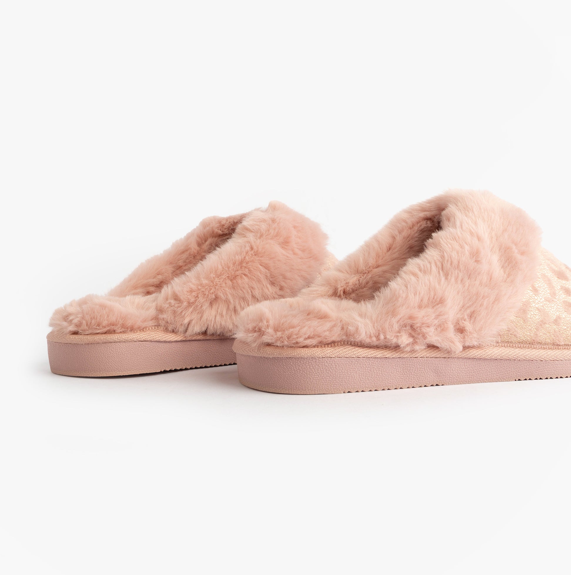 Jo & Joe LYLA Womens Mule Slippers Pink side view showing soft textile upper and plush lining.