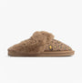 Jo & Joe MILA Womens Mule Slippers Chestnut Leopard side view with plush lining and leopard print design.