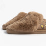 Jo & Joe MILA Womens Mule Slippers Chestnut Leopard side view featuring soft fur and leopard print design.