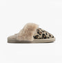 Jo & Joe NALA Womens Mule Slippers Leopard side view showing slip-on design and soft leopard print textile.