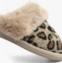 Jo & Joe NALA Womens Mule Slippers Leopard side view featuring soft leopard print and fluffy lining.